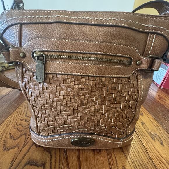 B.O.C Born Concept Brown Weave Crossbody Handbag Purse Long Adjustable Strap Zip - Picture 5 of 16